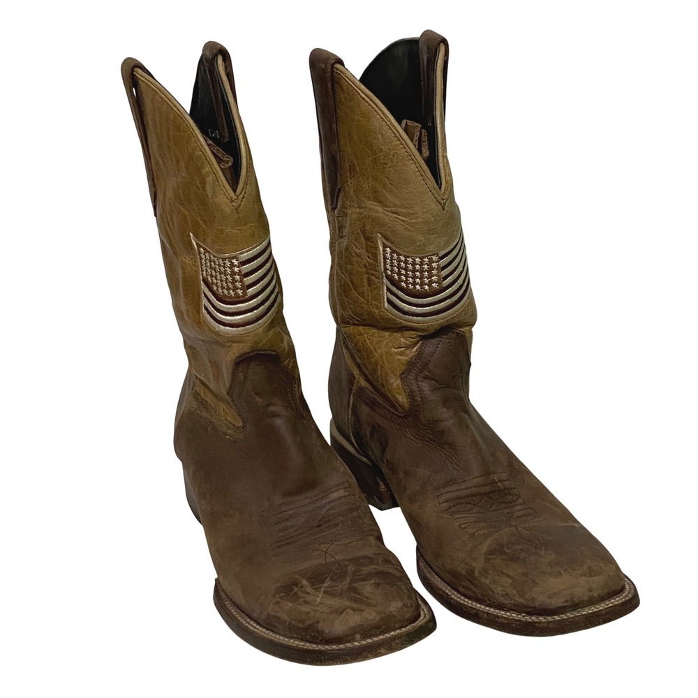 JB Dillon Reserve Mens American Flag Western Boots Size 11 D Two Tone Brown